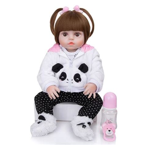 boneca bebê reborn 100 silicone menina panda olho castanho 48cm