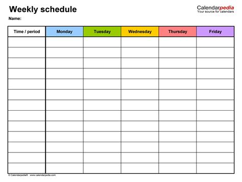 create  monday  friday kids schedule template   calendar