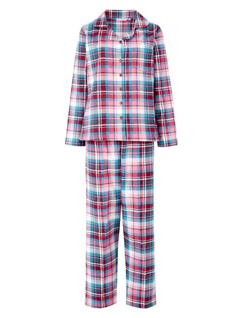 pyjamas ladies slenderella  brushed cotton pjs set checked womens nightwear