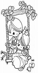 Coloring Pages Precious Moments Swing Adult Printable Kids Couple Print Drawing Printables Child Children Color Cute Book Drawings Coloringbook4kids Girl sketch template