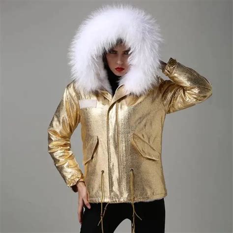 women winter jackets short warm coat silver gold metal color bread style ladies parka