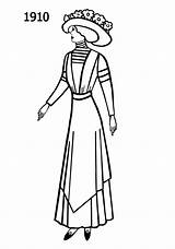 1910 Fashion Wedding Silhouette Drawings Women Dress Costume Dresses Line Woman History Sketches Edwardian 1913 Silhouettes Old Costumes Simple Choose sketch template