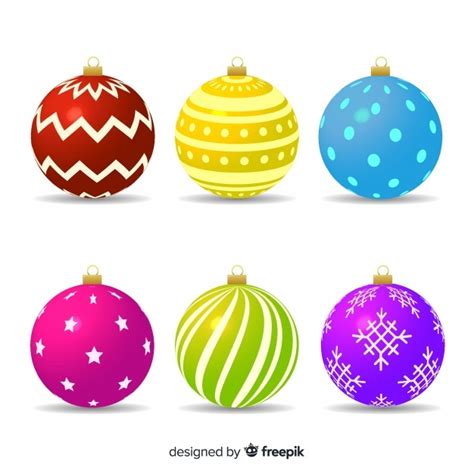 Coleção De Bola De Natal Colorido Com Design Plano Vetor Grátis