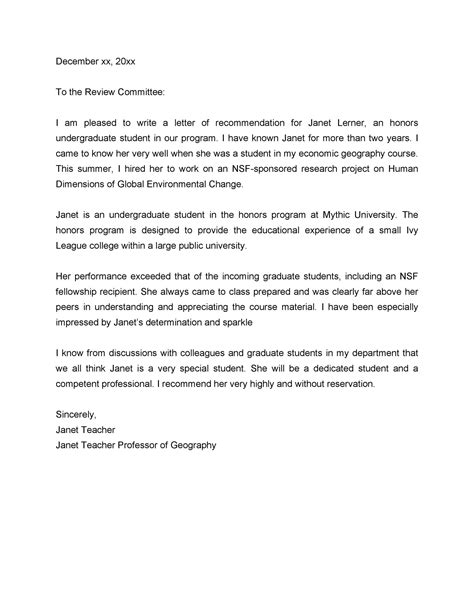 student letter  recommendation template addictionary