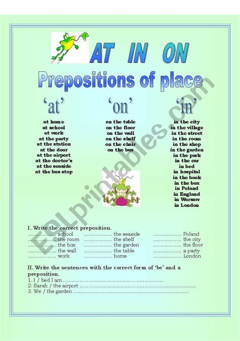 prepositions  place esl worksheet  ania