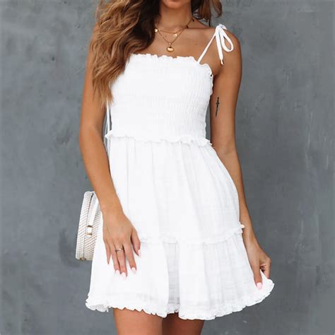 women white summer dress casual solid  knee dresses sleeveless loose party mini dress women
