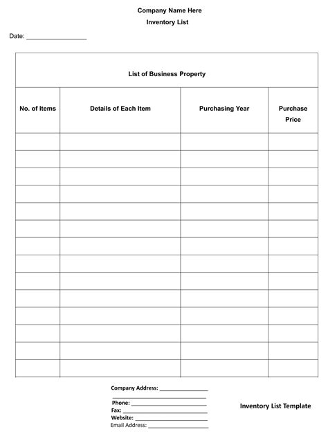 inventory log sheet printable
