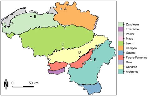 map  belgium  eco regions study sites position   scientific