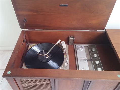 zenith  console stereo record player mid century walnut cabinet modern ebay