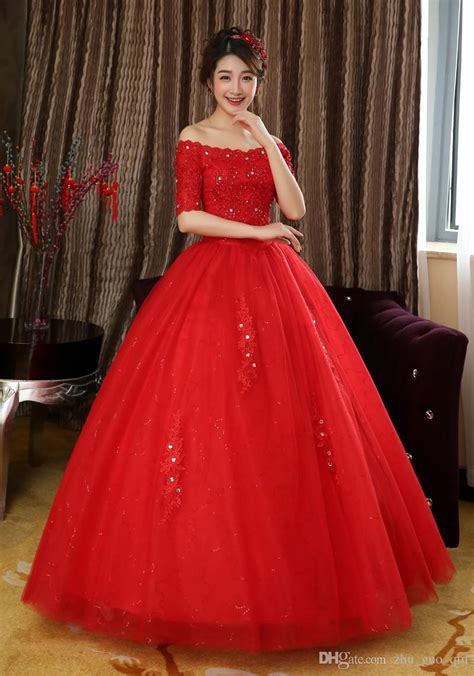 2018 New Desing Half Sleeves Red White Wedding Dresses