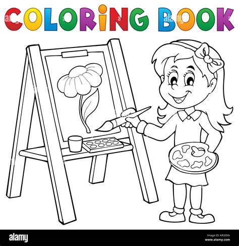 coloring book girl painting  canvas stock photo alamy