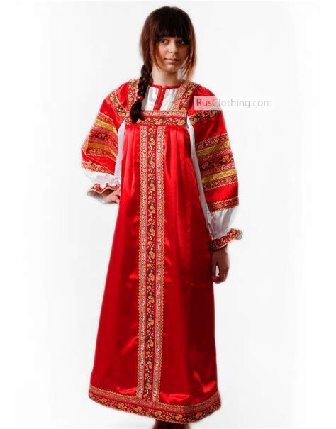 Women Silk Sarafan Dress Vasilisa Russian Traditional Clothing