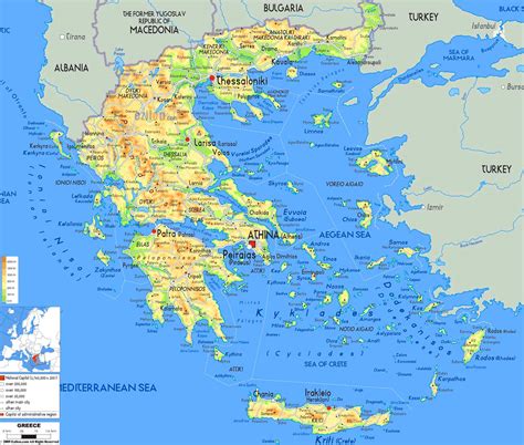 detailed greece physical map travel   world vacation reviews