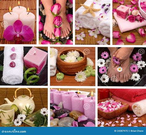 spa collage stock image image  nail cotton rose
