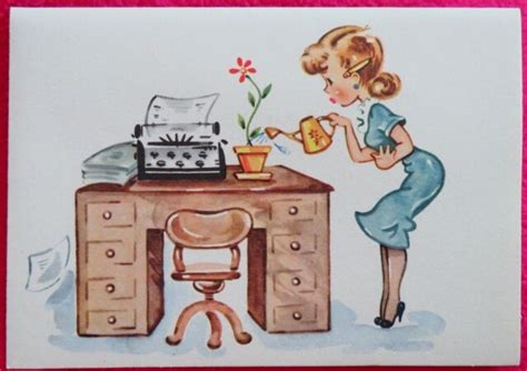 Vintage Greeting Card Unused Mcm Poor Working Girl Lady Secretary