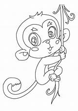 Monkey Coloring Pages Baby Cute Kawaii Kids Para Hanging Monkeys Sheets Hellokids Colorir Colouring Animal Squirrel Singe Animals Macaco Drawing sketch template
