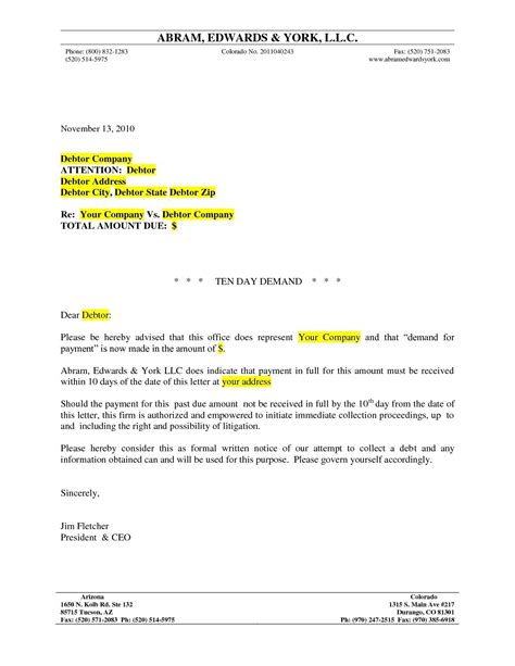 formal demand letter sample    letter template collection