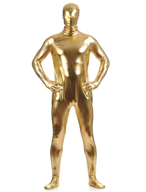 golden zentai suit adults full body shiny metallic bodysuit  men milanoocom