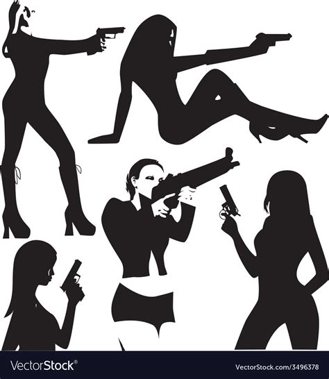set of sexy woman silhouette with gun royalty free vector