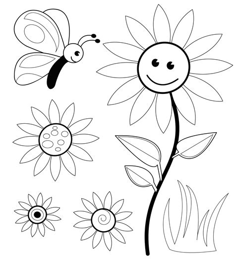 desene de colorat cu flori planse de colorat cu flori  fluturi