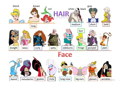 physical description disney characters pictionary  worksheet