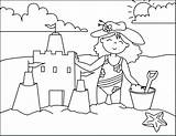 Beach Coloring Pages Sandcastle Building sketch template