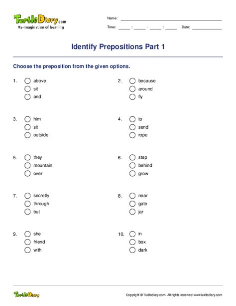 identify prepositions part  worksheet turtle diary