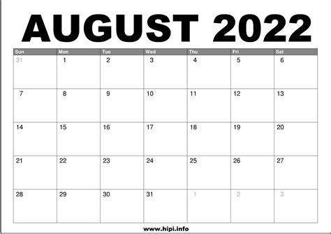 printable august  calendar printable calendar