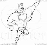 Strong Flying Hero Super Coloring Guy Cartoon Clipart Outlined Vector Thoman Cory Royalty sketch template