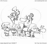 Family Happy Five Cartoon Clipart Royalty Toonaday Vector Illustration sketch template