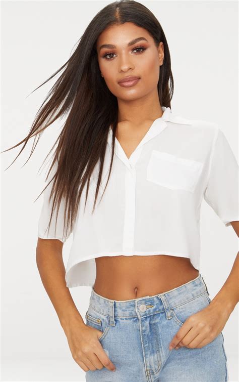 white crop oversized shirt tops prettylittlething aus