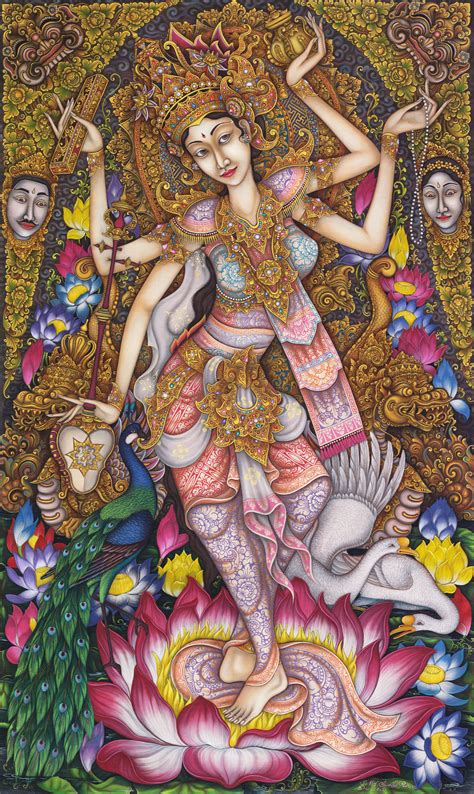 hand painting balinese goddess saraswati ramayana  ebay