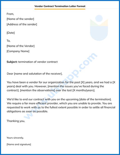 vendor contract termination letter format meaning tips examples