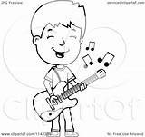 Guitar Boy Playing Cartoon Teenage Adolescent Clipart Coloring Thoman Cory Outlined Vector 2021 Clipartof sketch template