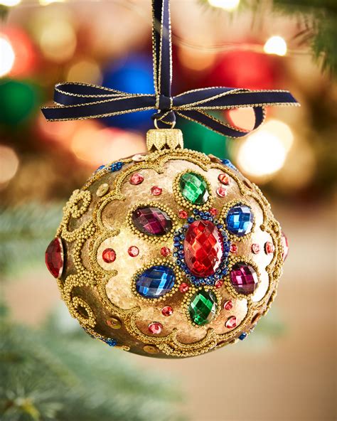gold glass ball christmas ornament  multi stones neiman marcus