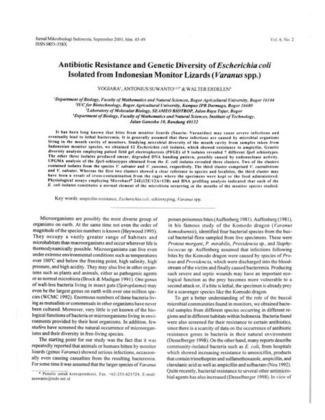 pdf antibiotic resistance and genetic diversity of