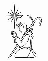 Coloring Children Praying Boy Pages Christian Christmas Shepherd Staff Color sketch template