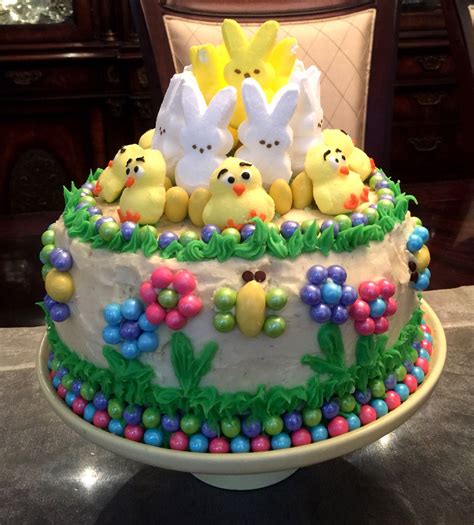easter cake  peeps chicks butterflies flowers