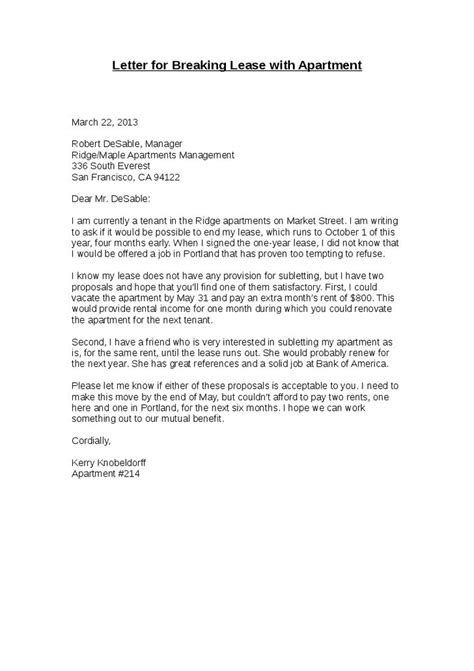sample letter breaking lease due to noise