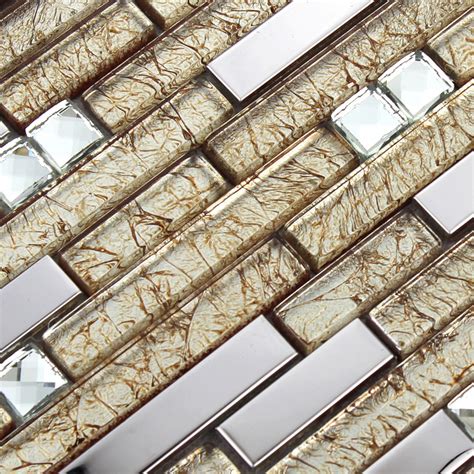 Silver Stainless Steel Wall Tiles Clear Crystal Diamond Glass Mosaics