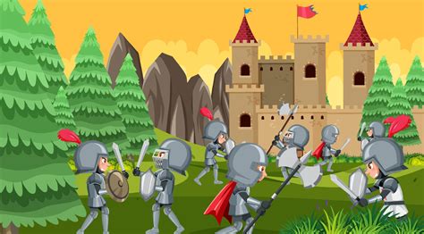 medieval war cartoon scene  vector art  vecteezy
