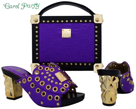 Latest Purple Shoe And Bag Set For Woman Italian Matching Shoe And Bag
