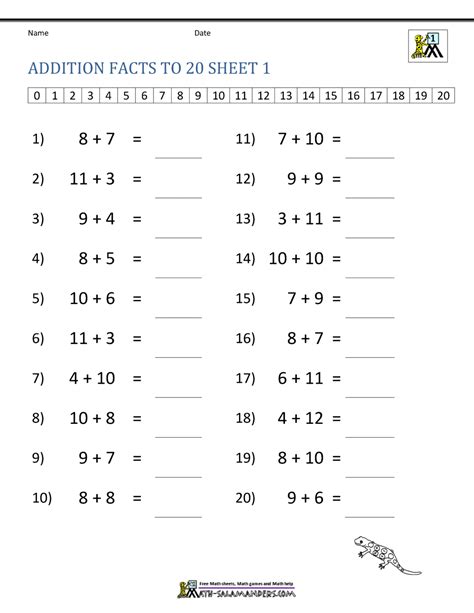addition facts   worksheets