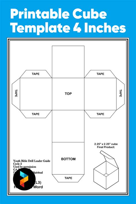 printable cube template  inches cube template center step cards