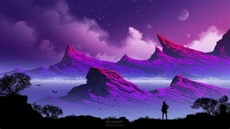 summit painting illustration kvacm fantasy art mountains purple