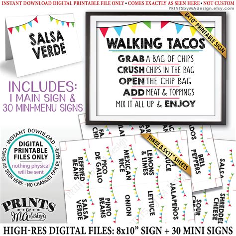 walking tacos sign  labels build   taco buffet etsy