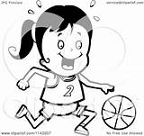 Basketball Girl Dribbling Cartoon Ball Coloring Clipart Cory Thoman Outlined Vector Clip sketch template