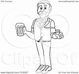 Bartender Cartoon Glass Shot Clipart Outline Holding Male Illustration Lafftoon Mug Beer Royalty Lineart Vector sketch template