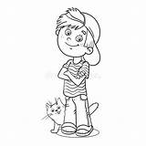 Boy Cat Outline Coloring His Cartoon Face Little Preview sketch template