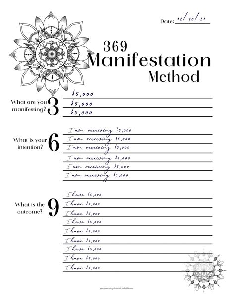 manifestation method worksheet printable instant etsy canada